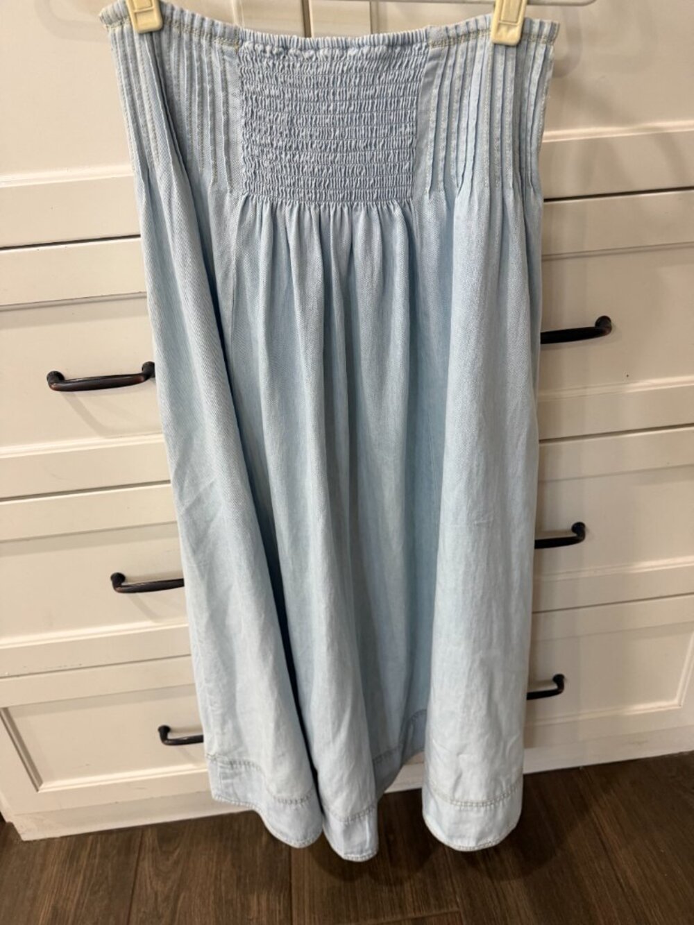 Anthropologie Pintuck Basque-Waist Denim Maxi Skirt In: Denim - Picture 4 of 5